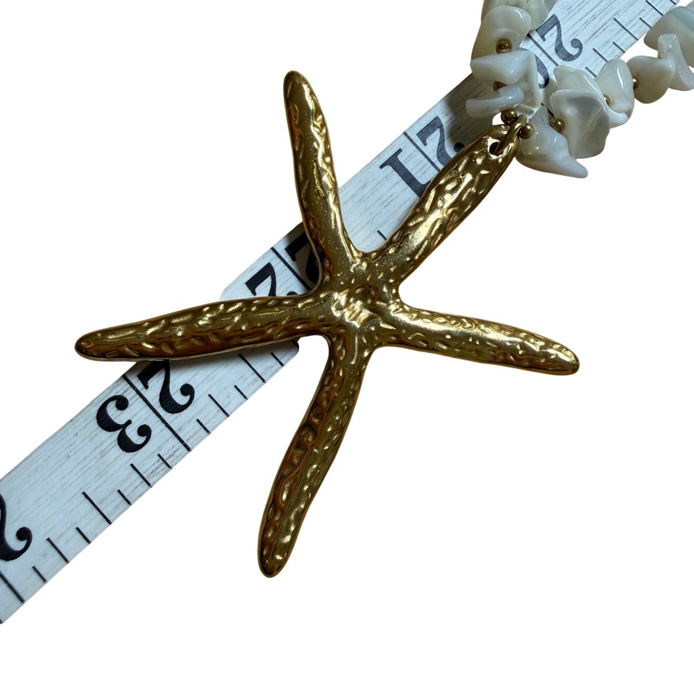 Starfish Pendant Necklace Gold‎ White Shell Chip Paperclip Chain - Picture 6 of 8